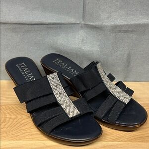 Italian Shoemakers Blue marine and Silver Strappy Sandals